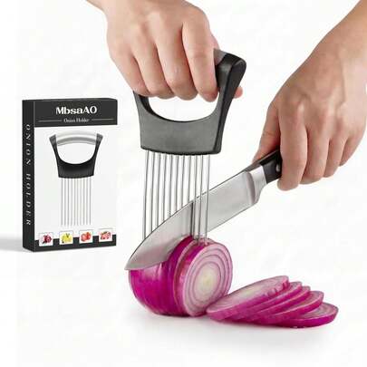 Dụng cụ thái hành bằng thép không gỉ có nắp bảo vệ, dụng cụ hỗ trợ thái rau củ, thích hợp để thái thịt, khoai tây, cà chua, chanh, bơ, v.v.