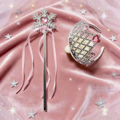 1pc Fairy Wand & Crown Set, Suitable For Adult Women, Suitable For Parties, Stage Performances, Decorated With Plastic Gems, Princess Party Decor, Suitable For Halloween, Cosplay, Christmas, Holiday Gifts, Wedding Attire, Excellent For Photography Props