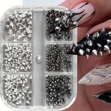 1BOXs Y2K Punk Metal Rivet Nail Charms Cone Mixed Sized Black Silver Gold Nail Art Studs 3D Stylish Alloy Spike Nails Decor Nail Supplies - 彩色 - 查看 8