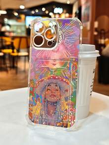 1PC Diseño artístico y onírico con chica de setas, sol y mariposas en estilo bohemio psicodélico: Funda transparente tipo billetera, protección completa para la cámara, compatible con iPhone 17/16/15/14/13/12/11/Pro/ProMax, compatible con Galaxy A54/S24 Ultra/Plus, compatible con Moto/Galaxy/Redmi/Honor/OPPO, a prueba de golpes y almacenamiento, diseño minimalista - transparente - Ver 5