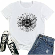Women Cute Sunflower Graphic Tee Shirts Anti-Wrinkle Cotton T-Shirt - trắng - Xem 3