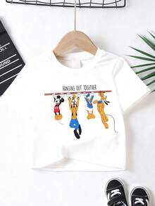 Disney-Disney Mickey Mouse Goofy Donald Duck Children's Short Sleeve T-Shirt With Fun Hanging Bar Print Design For Fun Daily Dressing - trắng - Xem 3