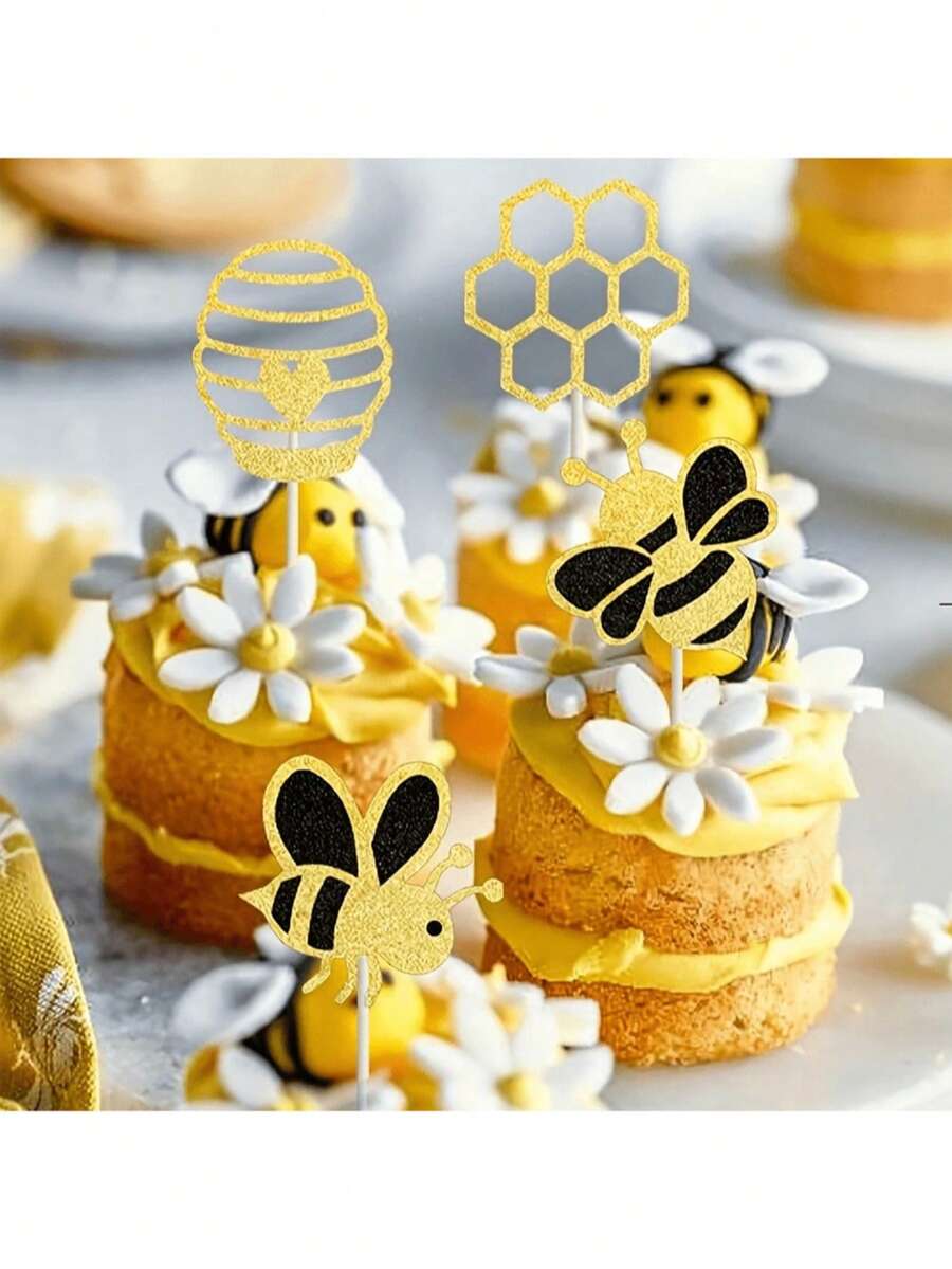 24 chiếc phụ kiện trang trí bánh cupcake hình ong mật lấp lánh - Thiết kế tổ ong lấp lánh cho tiệc tiết lộ giới tính - Trang trí bánh sinh nhật lễ hội & đồ dùng cao cấp, ngày tựu trường, ngày Valentine - Xem 1