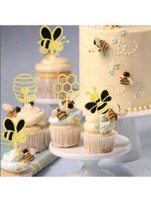 24 chiếc phụ kiện trang trí bánh cupcake hình ong mật lấp lánh - Thiết kế tổ ong lấp lánh cho tiệc tiết lộ giới tính - Trang trí bánh sinh nhật lễ hội & đồ dùng cao cấp, ngày tựu trường, ngày Valentine - Xem 4