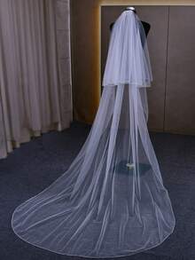 1pc Minimalist Sheer Double-Layer Blusher Bridal Veil, Cathedral Length, Suitable For Beach Wedding, Wedding Photography, Comb Fixation, Face Covering Veil - Multicolor - View 6