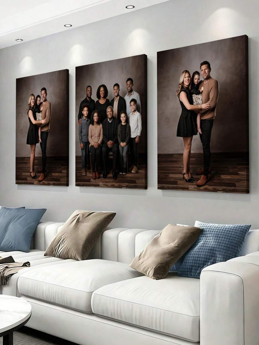 3pcs/Set Customizable Canvas Painting Posters, Customize 3 Photos Of Your Choice, Modern Classic Style, Unique Gift Suitable For Bedroom, Living Room, Hallway, Home Decor - Frameless/Framed - Three-piece Pack - Multiple Colors 1 - View 1