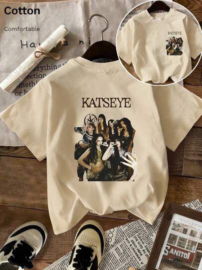 Damen-T-Shirt, einfarbig, Rundhalsausschnitt, kurzärmelig, lockeres T-Shirt, Oberteil aus 100 % Baumwolle, Katseye-Band-Girl-Portrait-Druck, Frühling/Sommer, lässige Damenbekleidung, Streetwear, Urlaubskleidung, Camisetas Invierno Mujer, Noistamujer, Camiseta Oversize Mujer, Motiv Mujer, Camiseta Manga Corta Mujer, Top Verano, K Pop Guerreras, Ropa Mujer, Verano Mujer, Jersey, Fiesta, Sudaderas de Mujer, Conjunto Mujer invierno, ropa verano mujer, verano mujer, y2k, mujer,  curve, ropa curvy mujer, sudadera mujer talla grande, freunde,  Curve, urlaub, lässig, büro/lounge/zuhause/outdoor-sport/retro/einfach, lustiges design, lässige tops für die ganze saison, kurzärmelige hemden für valentinstagpaare, Unisex-Kurzarmhemden, für Dates, romantische Ausflüge, als Weihnachtsgeschenk, weiße Oberteile, Sportbekleidung, elegante schwarze Oberteile