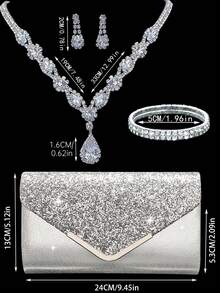 Túi xách dự tiệc đính đá lấp lánh dành cho nữ, túi dự tiệc mới cho nữ với sequin, túi xách lấp lánh, kèm bộ ba trang sức đính đá lấp lánh, thích hợp cho các bữa tiệc, đám cưới, dạ hội, tiệc tối/tiệc chiêu đãi, trang phục cô dâu, trang phục trang trọng, váy dạ hội, váy sinh nhật. - Bạc - Xem 4