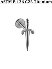 1PC Punk G23 Impant Titanium Ox Horn/Boat Anchor Labret Lip Nose Stud Internal Threaded Cross Sword Flat Back Earrings16G Conch Helix Tragus Piercing Jewelry Silver Color &18k Golden Plated In Daily Life - As Shown - View 15