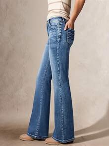 女式紧身弹力修身喇叭牛仔裤 - 淺色水洗藍 - 查看 4