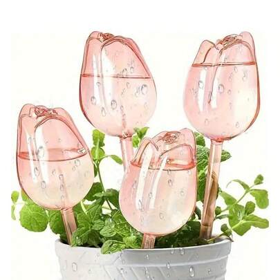 郁金香造型自动浇水器，粉色郁金香花形自动浇水针，适用于室内外盆栽植物