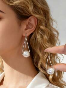 1 Pair Red Bead Earrings, Minimalist Gold-Tone Personalized Jewelry For Women - Red - View 8