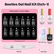 Beetles Etch-X PRO Nail Extension Gel Kit, Mini UV Lamp Included, DIY Salon Long Lasting Nails At Home - 288pcs 12 Sizes Coffin Medium - 查看 7