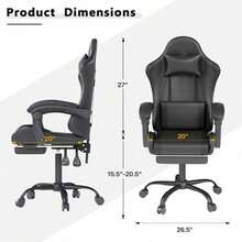 Gaming Chair With Headrest And Lumbar Support, Ergonomic High Back Office Chair, Racing Style Executive Computer Desk Chair, Leather Adjustable Swivel Task Chair For Home Office (White) - Black - View 3
