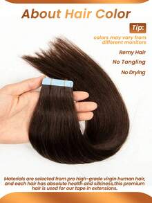 胶带式接发，真人发，深棕色，50克，20片，贴合发片，无缝隐形，丝滑直发，发尾浓密，Remy真人发胶带式接发，女士专用 #2 - S2 - 查看 3