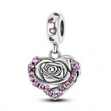 1 件装时尚心形闪亮珠子吊坠，镀银，适合手链项链 DIY 节日礼物 - 彩色 - 查看 6