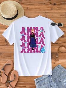 Disney Women's Casual White Cotton Short Sleeve Anna Frozen Round Neck T-Shirt Regular Fit - 白色 - 查看 3