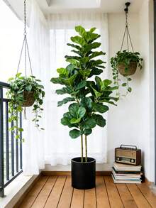 Kmitang 64/122cm Large Artificial Banyan Tree Branches, Tropical Fake Ficus Tree, Green Plastic Simulation Banyan Leaves, Home Garden Wedding Indoor Outdoor Decor, 1pc (Excluding Planter) - Multicolor - View 2