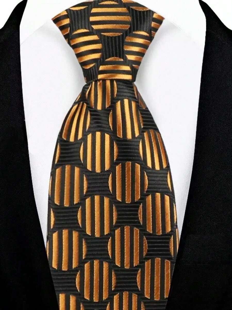 男士领带一条，适合：婚礼、商务、休闲、派对等场合。图案窄领带，防污防皱，条纹波点复古领带，领带夹和领带架套装，条纹休闲面料。 - 彩色 - 查看 1