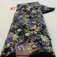 2026 High-Quality 3D Floral Embroidered Lace Fabric With African Sequins, Nigerian French Mesh Embroidered Fabric For Bridal Gown Sewing - A - View 3