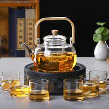 1 ấm đun nước thủy tinh dày có tay cầm, bộ ấm đun nước điện bằng gốm, ấm trà đen chịu nhiệt, ấm đun nước pha trà tại nhà. - trong suốt - Xem 3