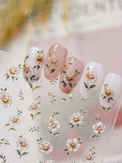 1片装 5D烫印美甲贴纸 花朵系列 高品质美甲贴纸 带背胶设计 优雅DIY美甲装饰