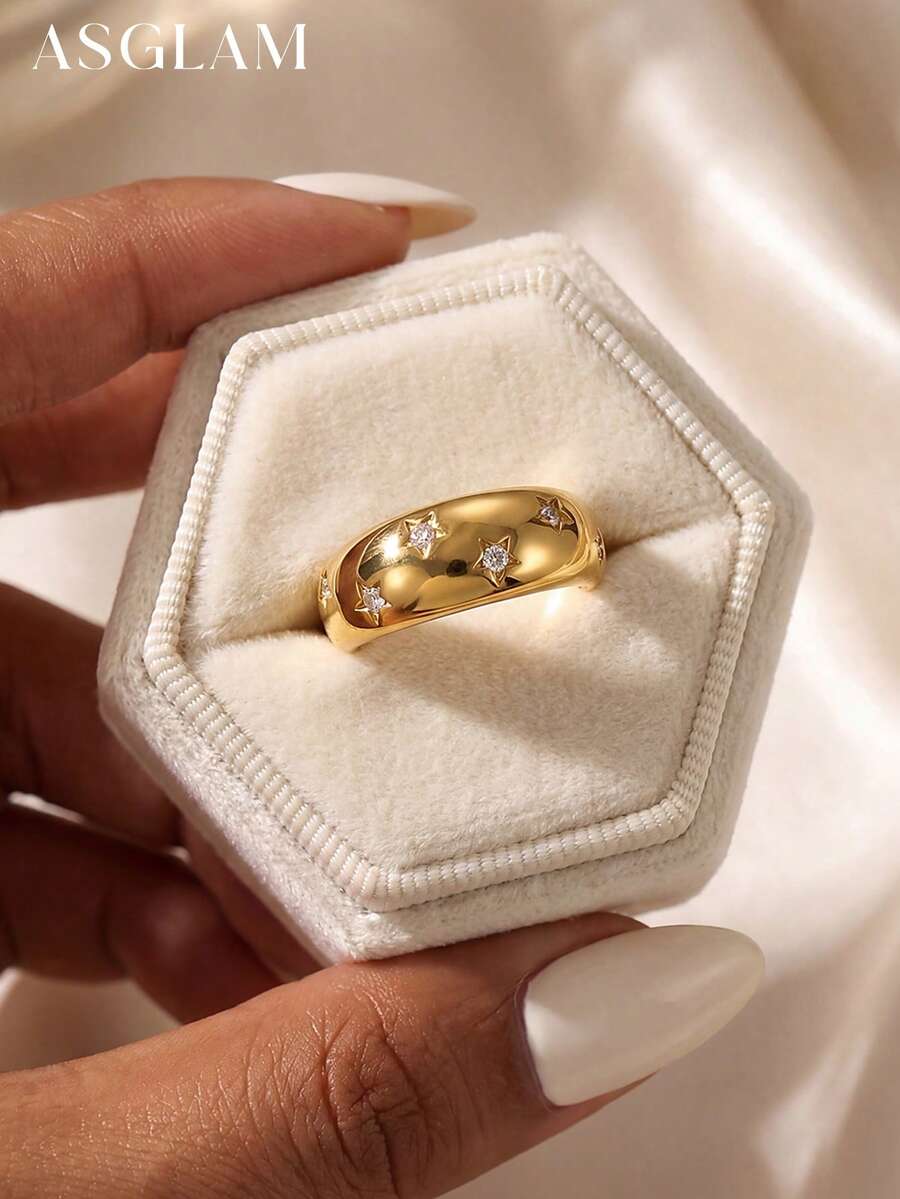 1pc Zirconia Inlaid Star Ring, 925 Sterling Silver Single Ring, Exquisite Jewelry, Birthday/Party Gift For Girls - Star - View 1