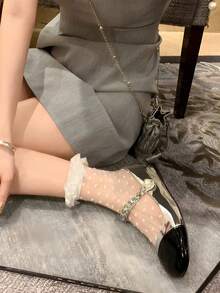 1/2/3双装夏季薄款日系洛丽塔蕾丝边袜，网眼波点水晶丝绸中筒袜，透气吸湿排汗女袜 - 彩色 - 查看 6