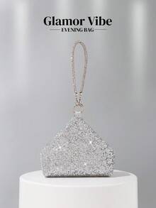 女士晚宴手拿包，闪亮水钻亮片手提包，配水钻肩带，光彩夺目，适合婚礼、派对、夜店、舞会、生日礼物、情人节礼物、化妆包 - 銀色 - 查看 10