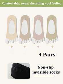 1/4/6 Pairs Ice Silk Toe Socks Spring Summer Low-Cut Invisible Anti-Slip Ultra-Thin Five-Finger Socks - Multicolor - View 14