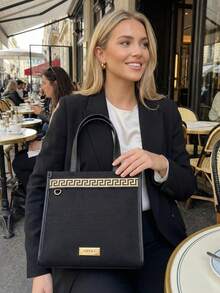 Versace 1pc Black & Gold Tone Slanted Cosmetic Bag, Large Capacity Shoulder Makeup Storage Bag 24*25*12cm With Pockets, Versatile Travel & Daily Use Bag, Fashionable Luxury Cosmetic Pouch - Multicolor - View 2