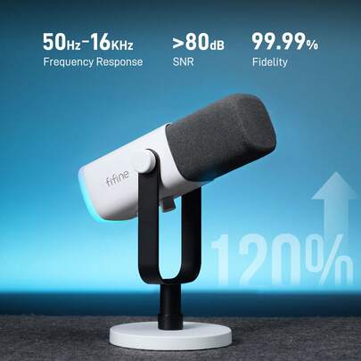  스트리밍 및 팟캐스팅용 XLR/USB 게이밍 마이크, 게인 노브, 음소거 버튼, 모니터링 잭이 있는 PC 컴퓨터 RGB 마이크, 비디오 제작에 적합 - FIFINE AM8 화이트 (글로벌 버전)