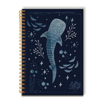 [Whale Shark Notebook] Whale Shark Spiral Notebook - 1 Notebook, 5.5x8.3 Inches High-Quality Paper, Marine Biology Design, Decorated With Coral Reef And Starfish Patterns, Deep Blue Ocean Theme, Suitable For Diary, Study, Work Notes - Gift For Ocean Enthusiasts