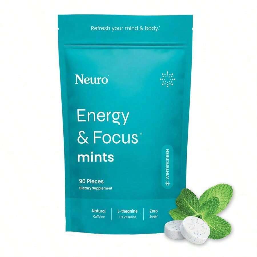 Neuro Energy Caffeine Gum/Mints For Energy & Focus (90 Pieces) - Sugar-Free With L-Theanine, Caffeine, Vitamin B12 & Vitamin B6 - Wintergreen Flavor - 薄荷糖 - 查看 1