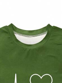 Casual Gradient ECG Print Short Sleeve T-Shirt And Leggings Set, Spring/Summer Elegant - Dark Green - View 4