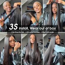 24 Inch Put And Go Glueless Wig 5*5 Frontal Lace Closure Hair 200% Density Straight Lace Front Wigs Blended Hair Pre Plucked 13x4 13*6 HD Lace Frontal Bleached Knots Pre Everything Ready To Wear Closure 1B# Black Glueless Wig For Wome - Natural & Black - View 9