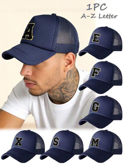 1pc Men's Embroidered Letters Baseball Cap, Fashionable Trucker Hat With Adjustable Strap For Outdoor Sun Protection, Suitable For Spring And Autumn Travel, Tourism, Beach Vacation Street Halloween