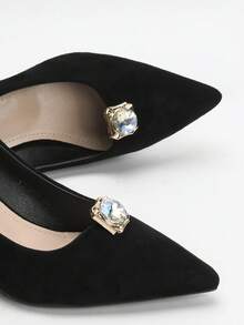 2pcs Minimalist Luxury Square Metal Rhinestone Detachable Shoe Buckles - Gold - View 2