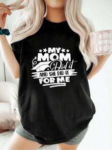 Camiseta de graduación para mujer, estilo informal, holgada, deportiva, de verano, con cuello redondo y manga corta. - Negro - Ver 6