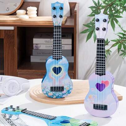 儿童音乐玩具，儿童吉他玩具，亲子互动音乐玩具，幼儿园早教乐器教学工具，可爱卡通尤克里里，便携式儿童音乐启蒙乐器（适合3-6岁儿童），四叶草爱心卡通尤克里里，逼真可弹奏儿童吉他