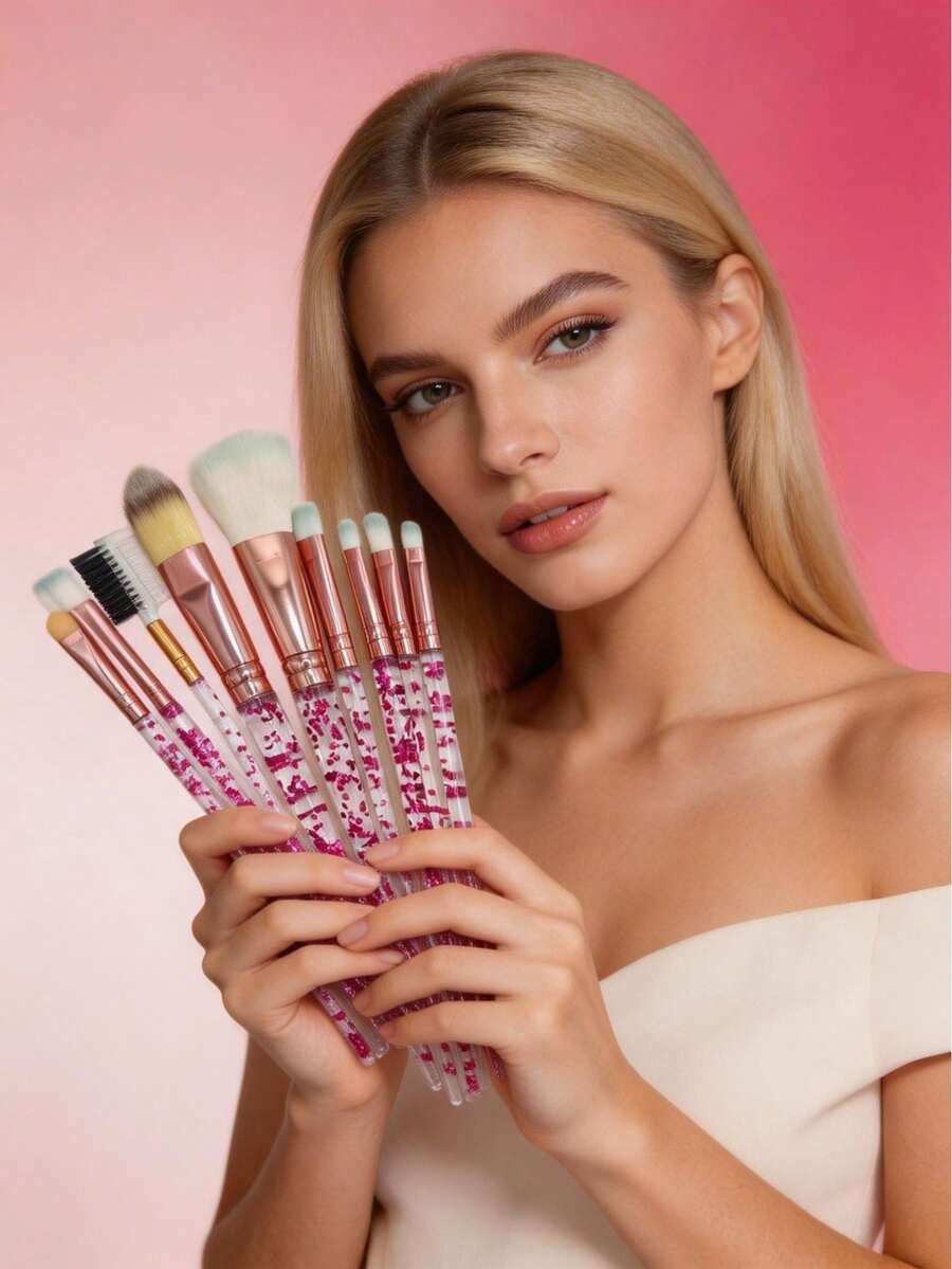 10-Piece Professional Makeup Brush Set With Crystal Handles, Including Powder Brush, Blush Brush, Eyeshadow Brush, Mascara Brush And Face Brush. A Complete Set Of Makeup Tools For Both Beginners And Makeup Enthusiasts. An Ideal Mother's Day Gift. - Multicolor - View 1