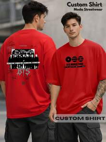 Unisex K-Pop World Tour  T-Shirt, Korean Idol Style, Fan Music Tour, Streetwear Print, 100% Cotton - 紅色 - 查看 1