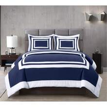 Wyatt 7-Piece Square Pattern Hotel Style Bed In A Bag Comforter Set With Bed Sheets - Navy/White - View 5