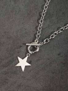 时尚银链项链，粗链项链，星形吊坠项链，粗链颈链，波西米亚风项链，男女皆宜的珠宝礼物 - star - 查看 3