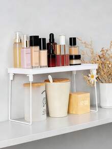 1个极简桌面收纳架，可折叠化妆品收纳架，多功能收纳架，可堆叠，便携，增加收纳空间，适用于家庭卧室、浴室、办公室、厨房，桌面整理收纳架，杂物收纳架 - 白色 - 查看 4