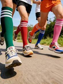 1/6 Pairs Women's Knee High Striped Socks, Thin Athletic Long Tube Socks For Soccer,Basketball, Cheerleading,Roller Skating,Team Uniforms & Daily Wear - Multicolor - View 3