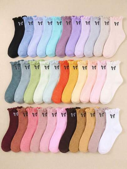 5/10/20 Pairs Kids Knee High Socks With Mushroom Trim & Bow Design, Suitable For Girls Daily Wear, All Seasons, Great Gift For Girls, Cute Style For 10-12 Years Old, Fashionable For Teenage Girls, Breathable Soft & Comfortable, Perfect Gift For Girls