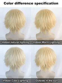 男士短款凌乱假发，黑色、橙色、红色合成动漫假发，嘉年华角色扮演男士服装派对套装，男女通用装扮假发 - 彩色 - 查看 8