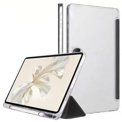 Compatible With Honor Pad 10 2025 (12.1-Inch)/V9 2025/X9 Pro 2024 2025/X8a 2024/X9 2023/X8 Pro 2023/V8 Pro 2022/Pad 9 2023/MatePad 11 2023/ MatePad Se 11 2024/MatePad 11.5 S 2024/2025 (11.5-Inch)/ Xiaoxin Pad 11 2025 (11-Inch)/ Xiaoxin Pad 2024 (11-Inch) Transparent Acrylic Tri-Fold Tablet Case With Pen Slot Design