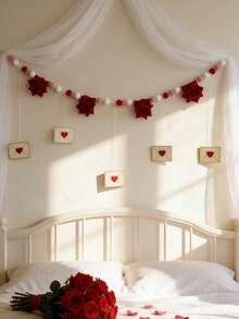1 Stück künstliche Rose Herz Umschlag Fahne Hängedekoration, romantische Hochzeitssaison Dekoration, Liebesbrief Fahne, Garnknäuel Anhänger, elegante Heimdekoration, Kamin Hintergrund Hängedekoration, Hochzeit Verlobungsfeier Dekoration, süße Paar Zimmer Präsentation, Foto Hintergrund Dekoration - Verschiedenfarbig - Übersicht 11